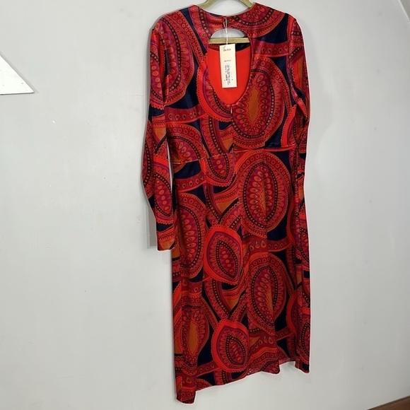 Tyler Boe orange velvet paisley print Dana midi dress bodycon long sleeve boho - Picture 10 of 13